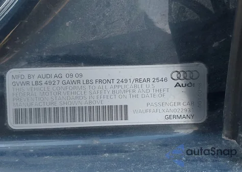 2010 Audi A4 2.0T Premium z USA, uszkodzony, nr VIN WAUFFAFLXAN022931